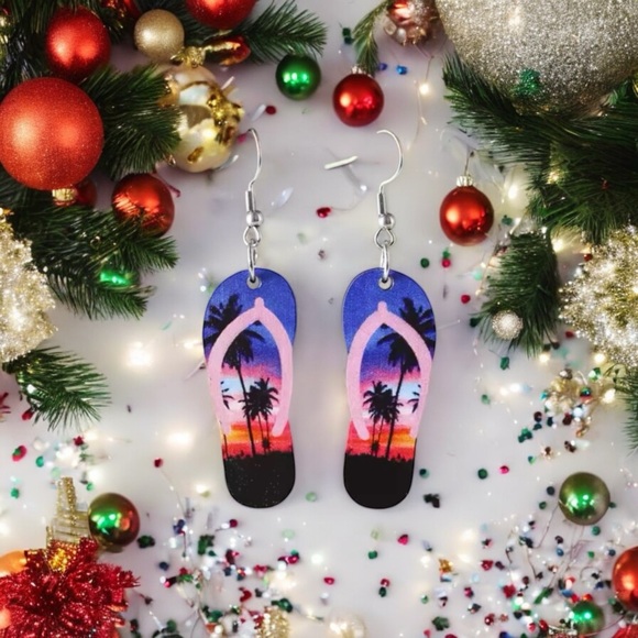 Jewelry - Palm Tree Sunset Flip Flop Sandal Earrings